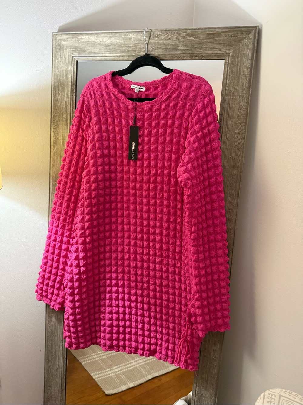 Fashion Nova Hot Pink Textured Crewneck Sweater